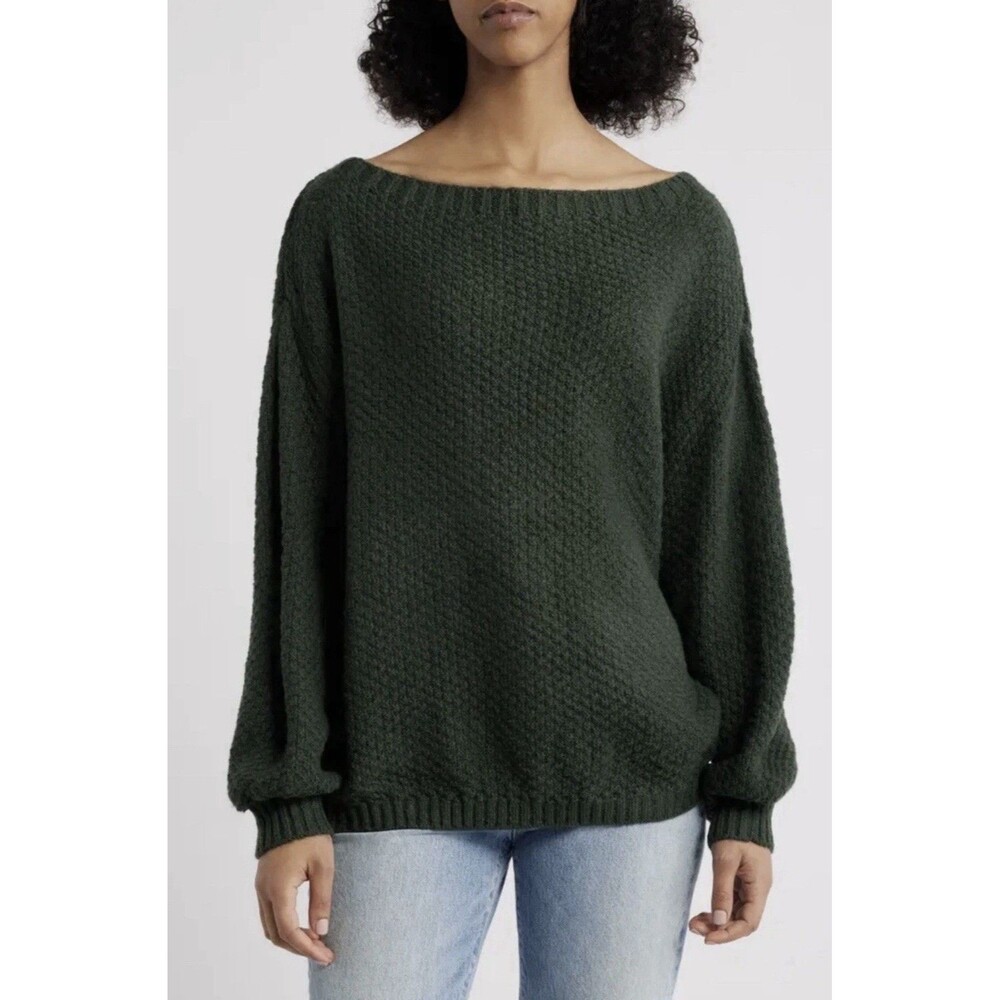 Pacsun Wren Your Favorite Green Off the Shoulder Boxy Long Sleeve Sweater Small